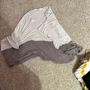 White and brown Asymmetrical Crew Neck Short Sleeve T-Shirts